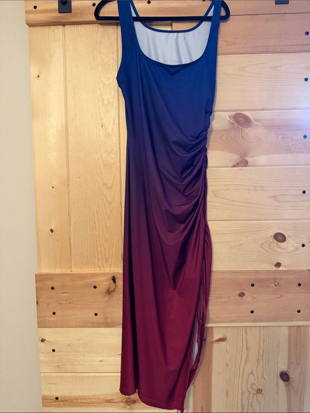 Amazon Essentials Navy to Burgundy Ombre Sleeveless Ruched Maxi Dress